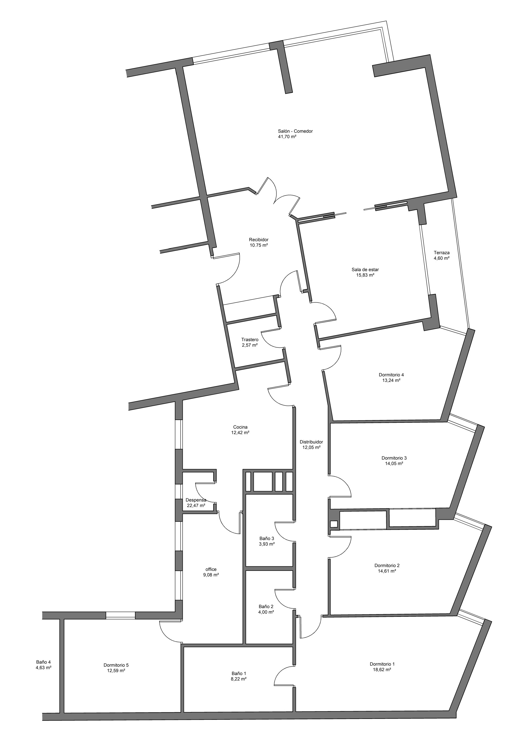 Plano de la vivienda con superficies por estancia
